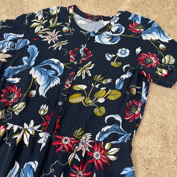 Ann Taylor Jumpsuit Womens 12 Navy Floral Wide Leg Gaucho Cropped Bohemian Flowy - Picture 6 of 12